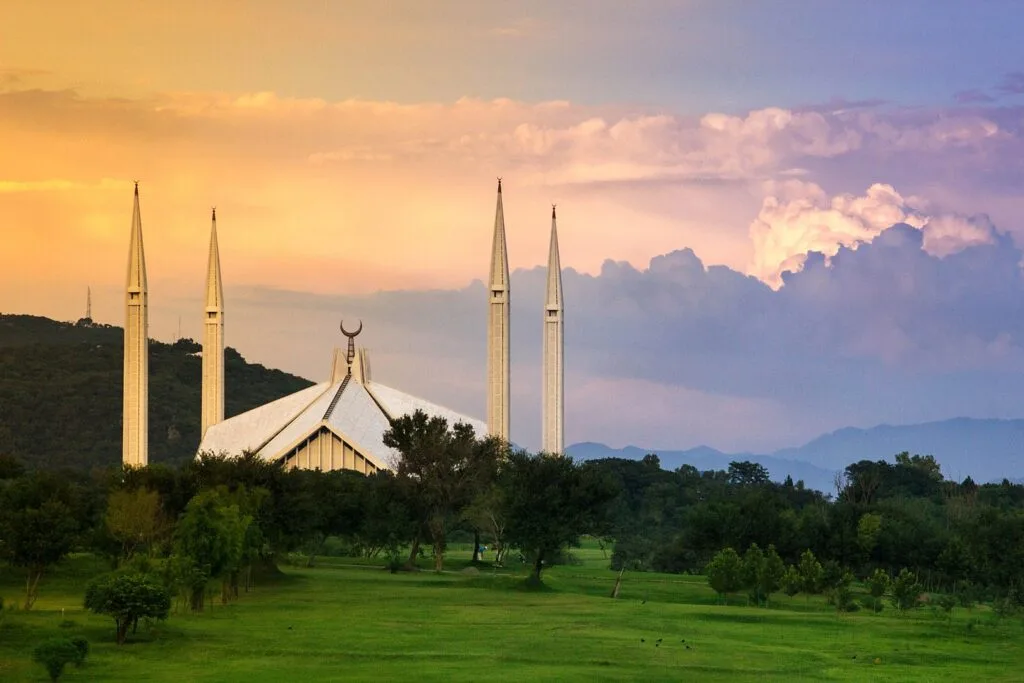 The Faisal Mosque in the outskirts of Islamabad, the capital of Pakistan
